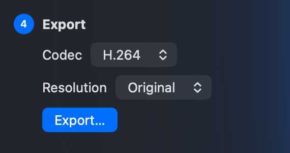 Export settings: codec and resolution.